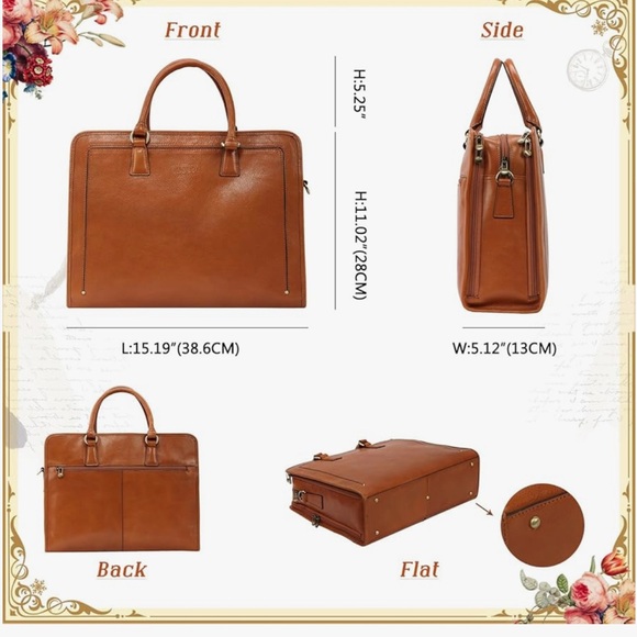 Banuce Genuine Full Grains Italian Leather Briefcase Women / Men Laptop Bag NEW - Picture 6 of 9